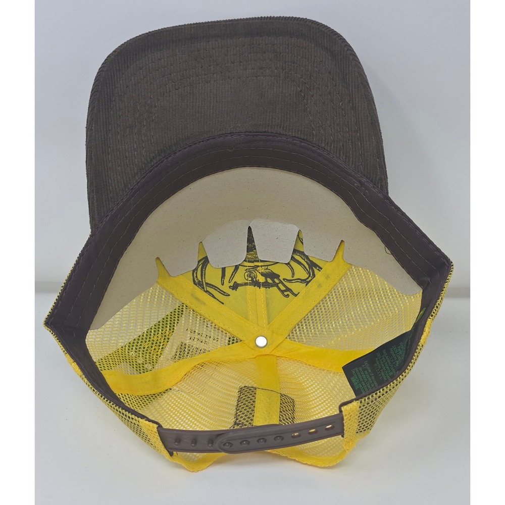 John Deere Trucker Hat Brown Corduroy Yellow Mesh Patch Snapback Cap NWT - Picture 7 of 10